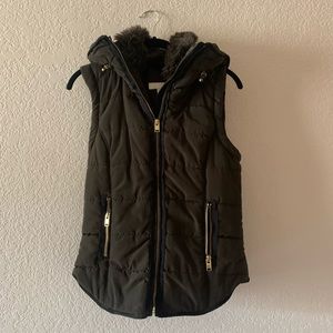 H&M Faux Fur Vest w/ Gold Accents and Hidden Hood